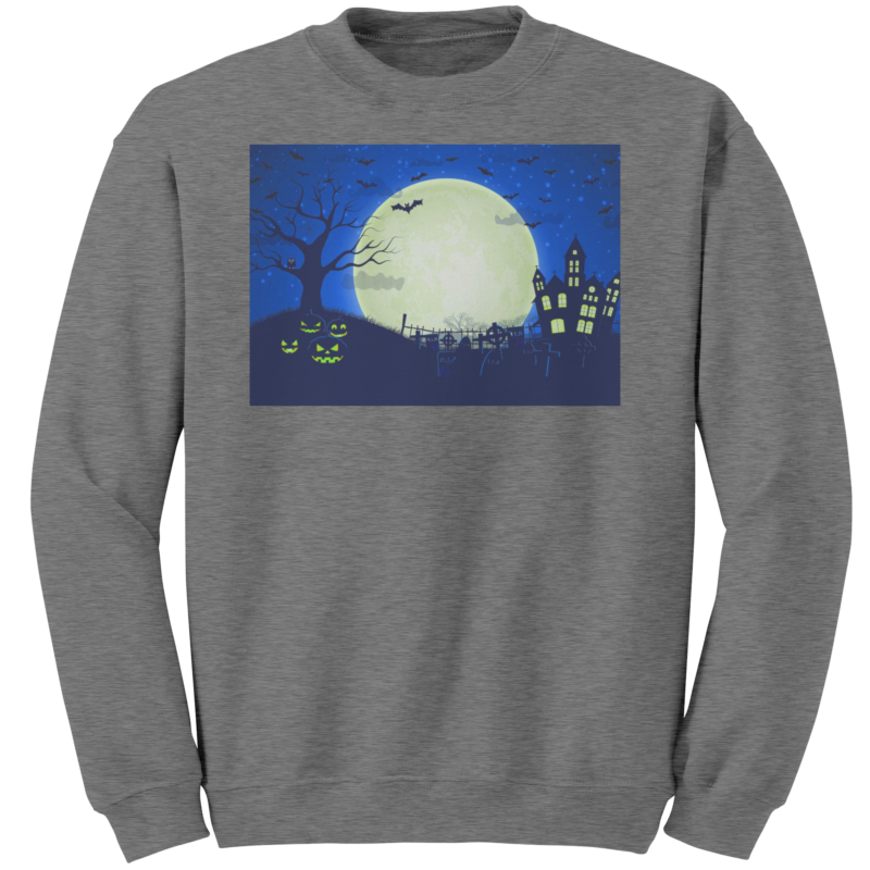 Gildan Crewneck Halloween Sweatshirt Graphite Heather Mockup 1