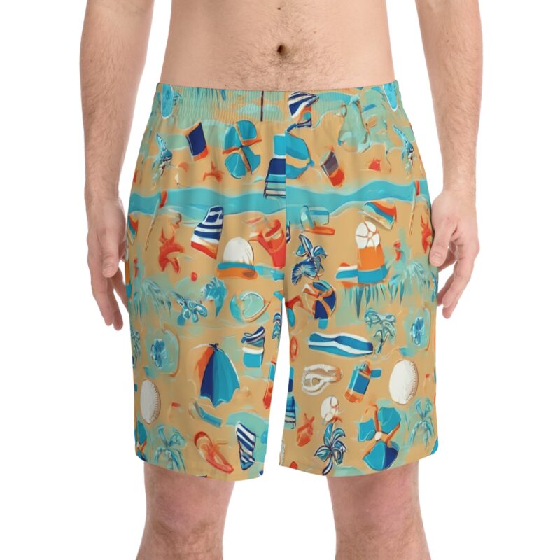 Men's Elastic Waist Beach Shorts with Pockets